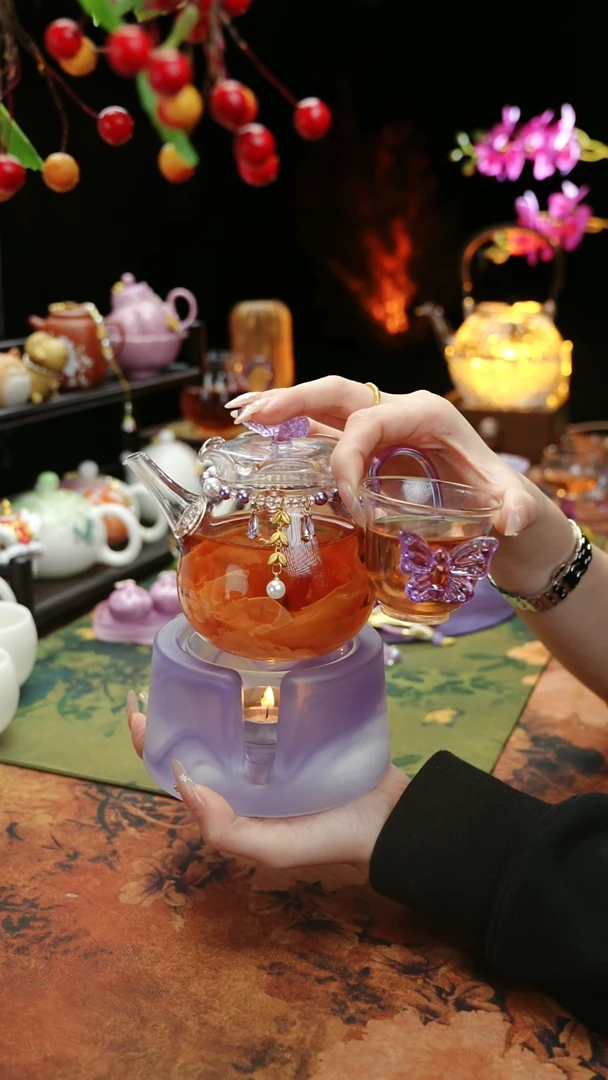 【闪购商品】紫色温茶台+茶壶+链子+杯子