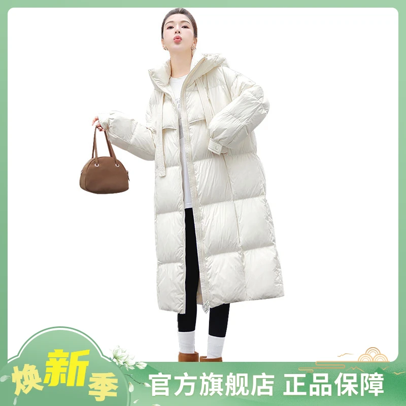 2024冬装新款女装时尚拉链宽松休闲中长款连帽羽绒服S44B4723YA