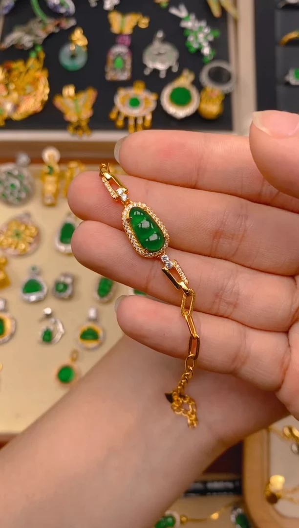 银S925镶嵌手链翡翠豆子手链