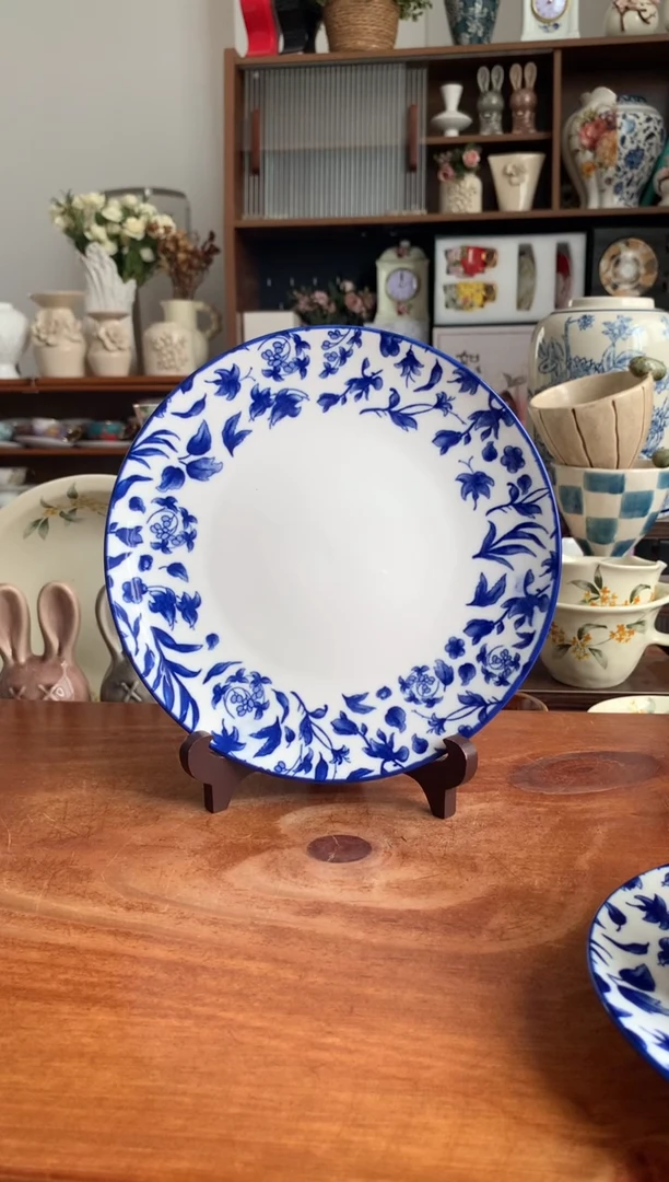 陶瓷【清仓微瑕】蓝色花卉8寸平盘