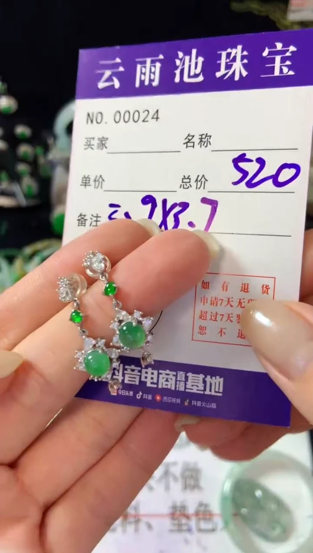 【闪购商品】翡翠耳饰银S925镶嵌翡翠