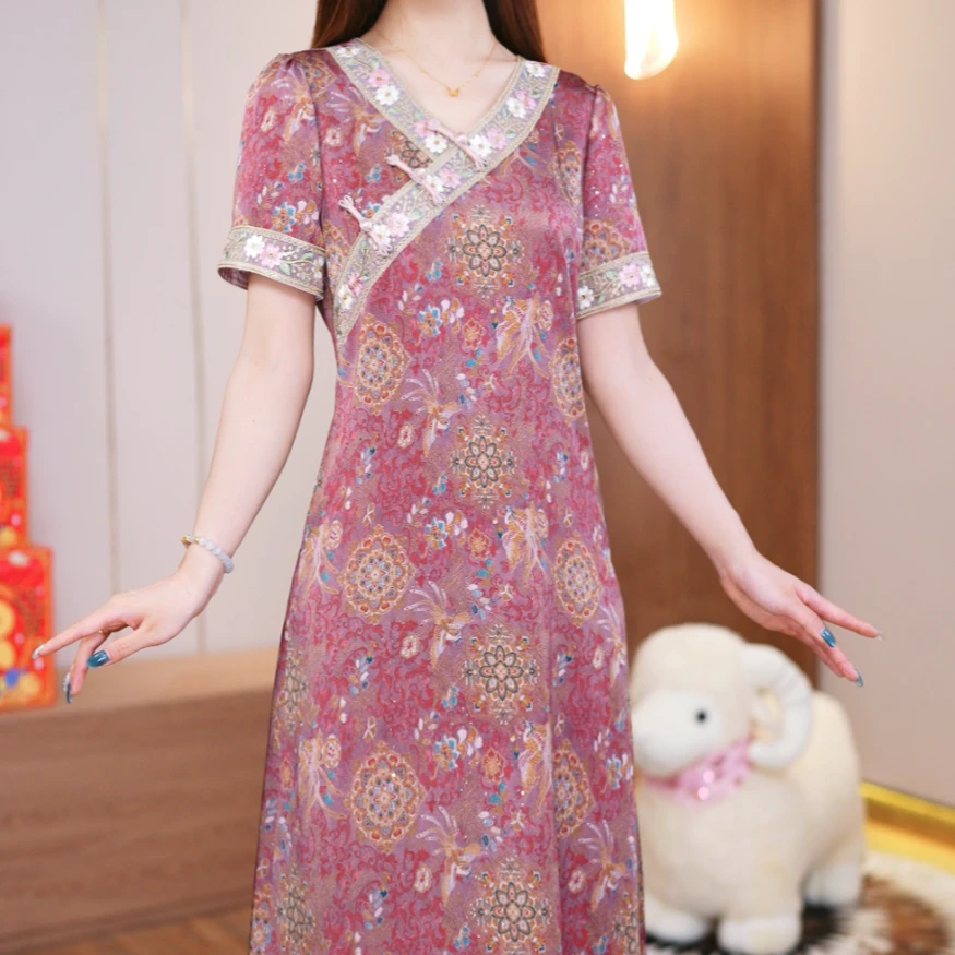 【MLY直播专享】桑蚕丝真丝裙子女夏季2025新款中式国风显瘦连衣裙