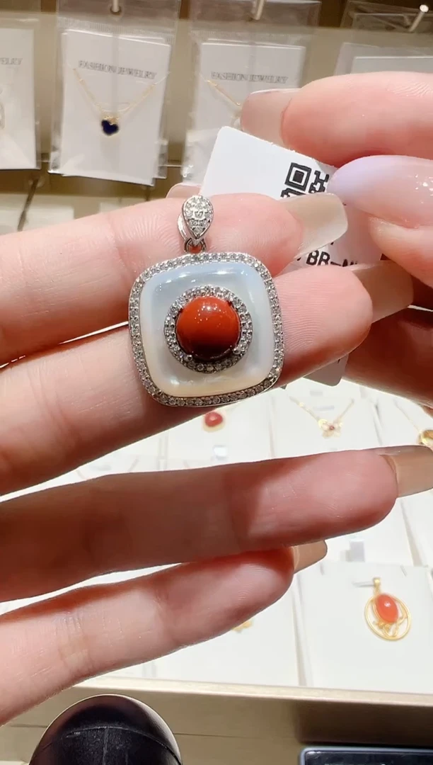 颈饰银S925镀金镶嵌南红玛瑙@@
