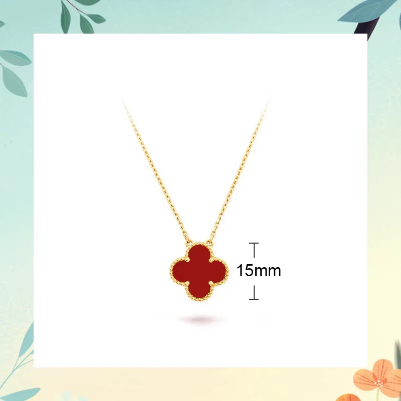 铜合金项链 四叶花项链不掉色品质经典百搭简约时尚酒红色轻奢
