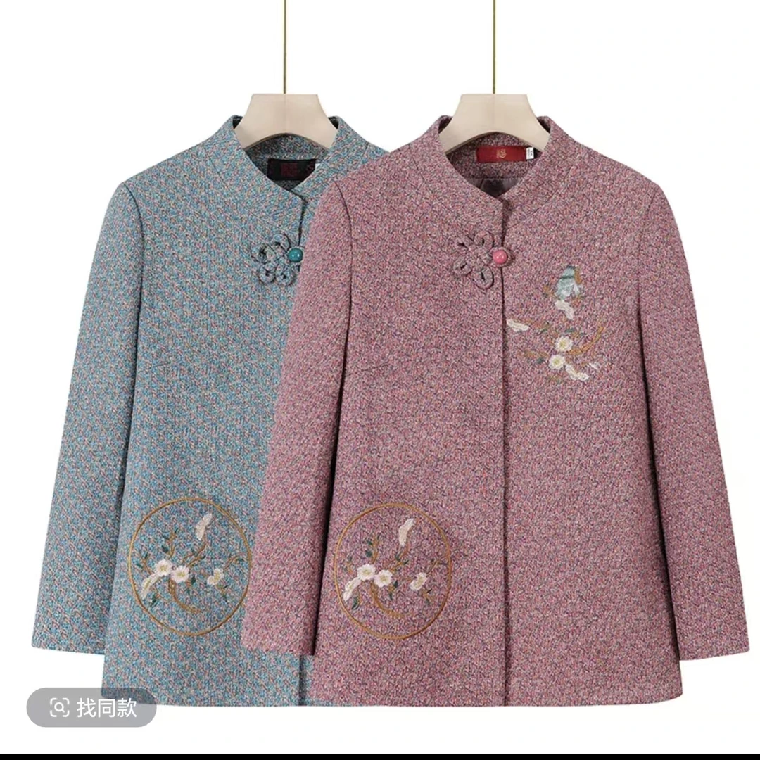 8163中老年妈妈装春秋绣花外套奶奶装宽松上衣老太太衣服李亚