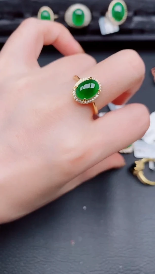 【闪购商品】翡翠戒指银S925镶嵌天然a货翡翠908