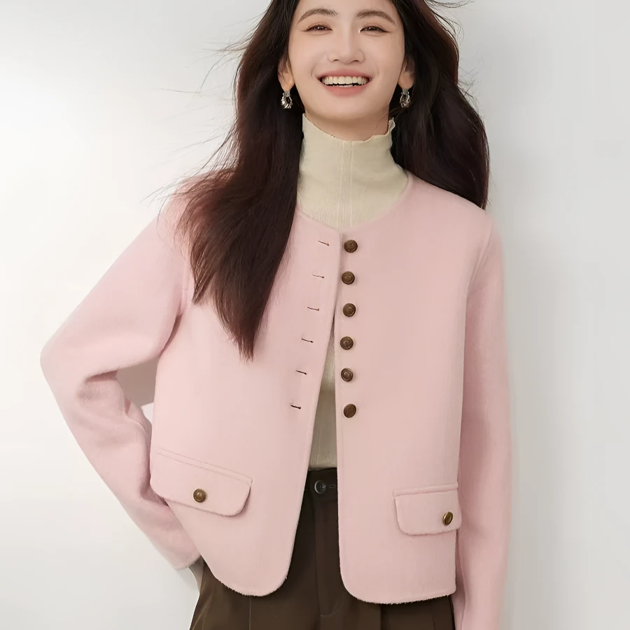 25年春季新款小香风短款大衣毛呢双面女显瘦时尚百搭