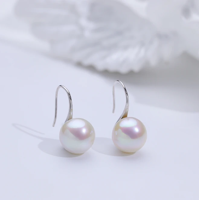 【高跟鞋-高货】13-14mm天然淡水珍珠耳钩S925银配件气质时尚百搭