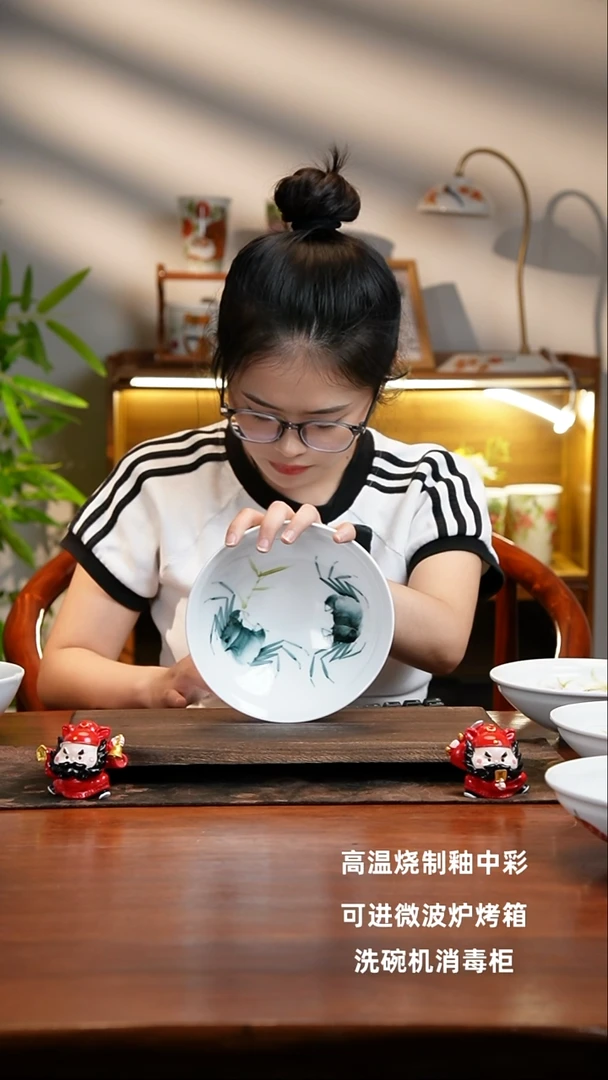 景德镇手绘釉中彩（食品级）大斗笠碗