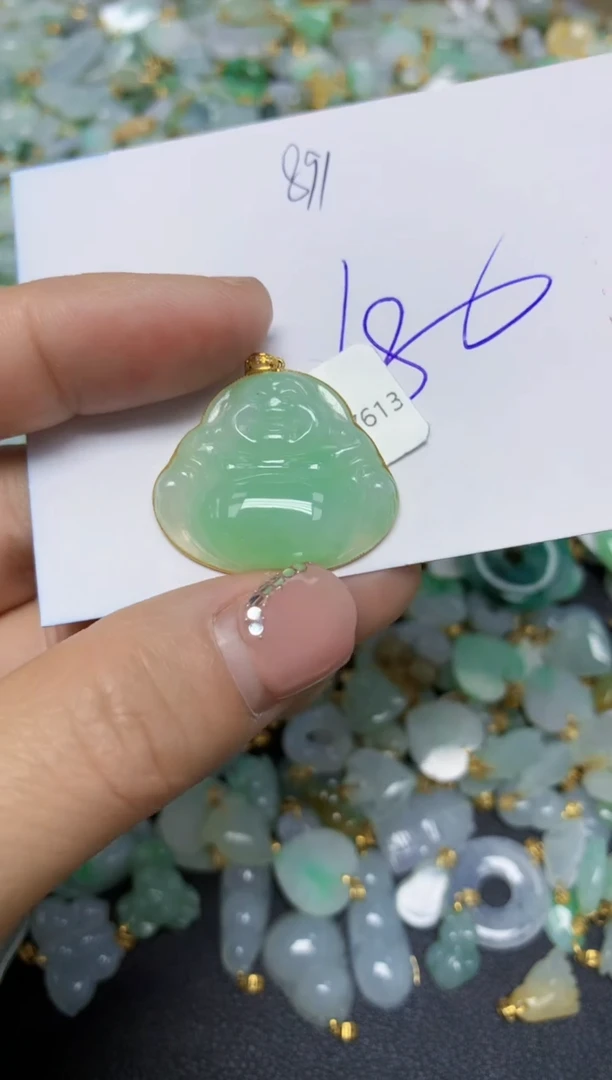 【闪购商品】翡翠挂件18K金镶嵌 天然翡翠A货