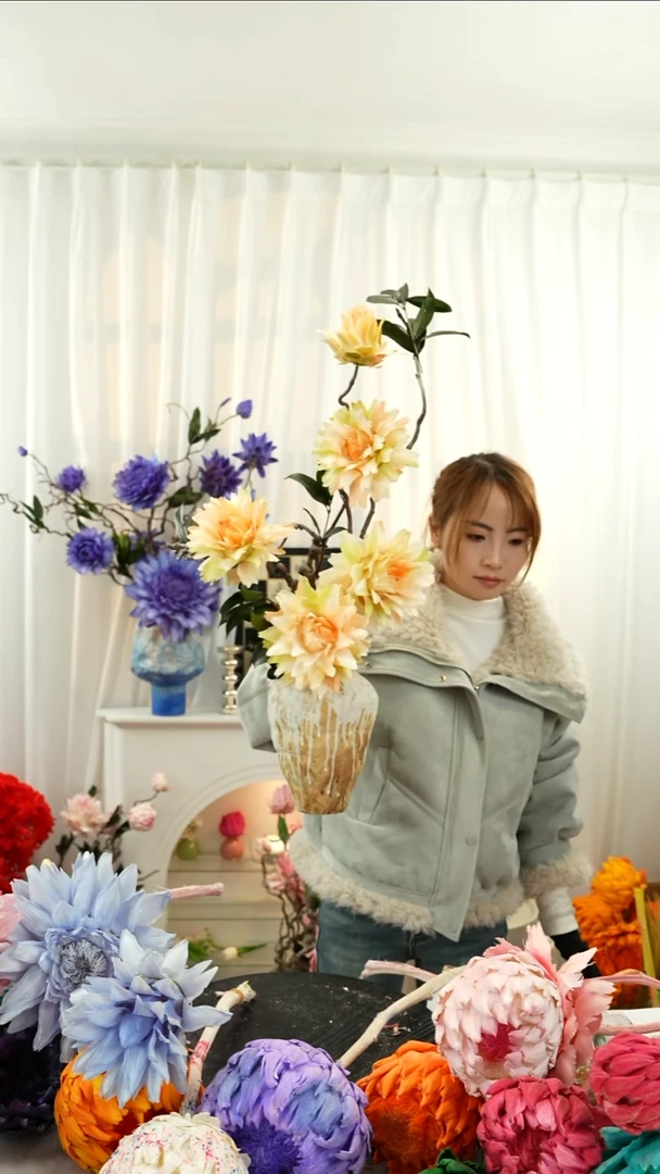 永生洋蓟 霸王花 龙枣枝连花带瓶【莫吉托】A48