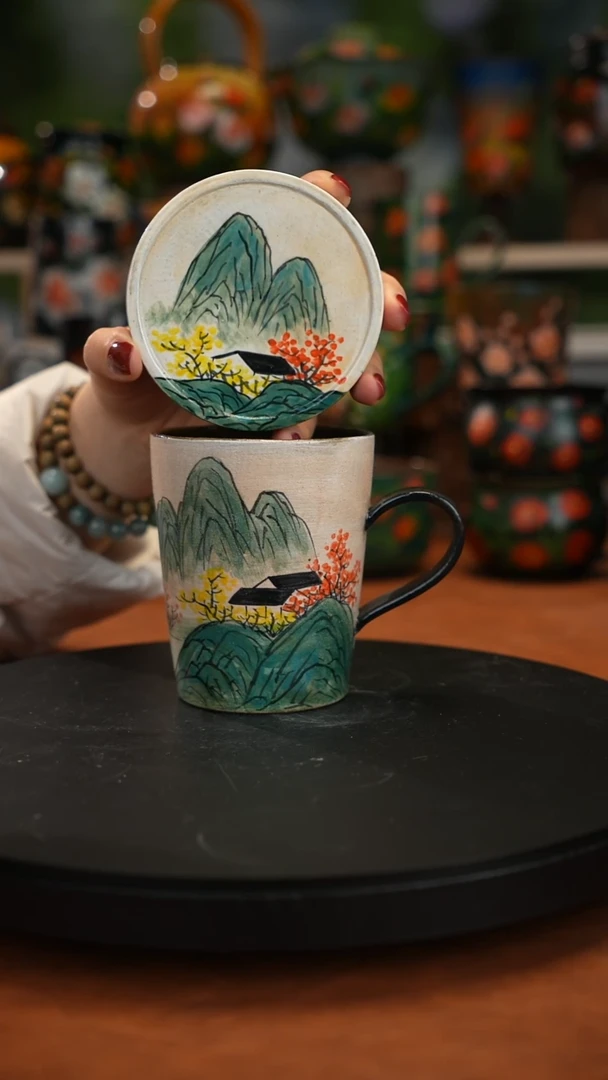 紫砂油画釉下彩手绘