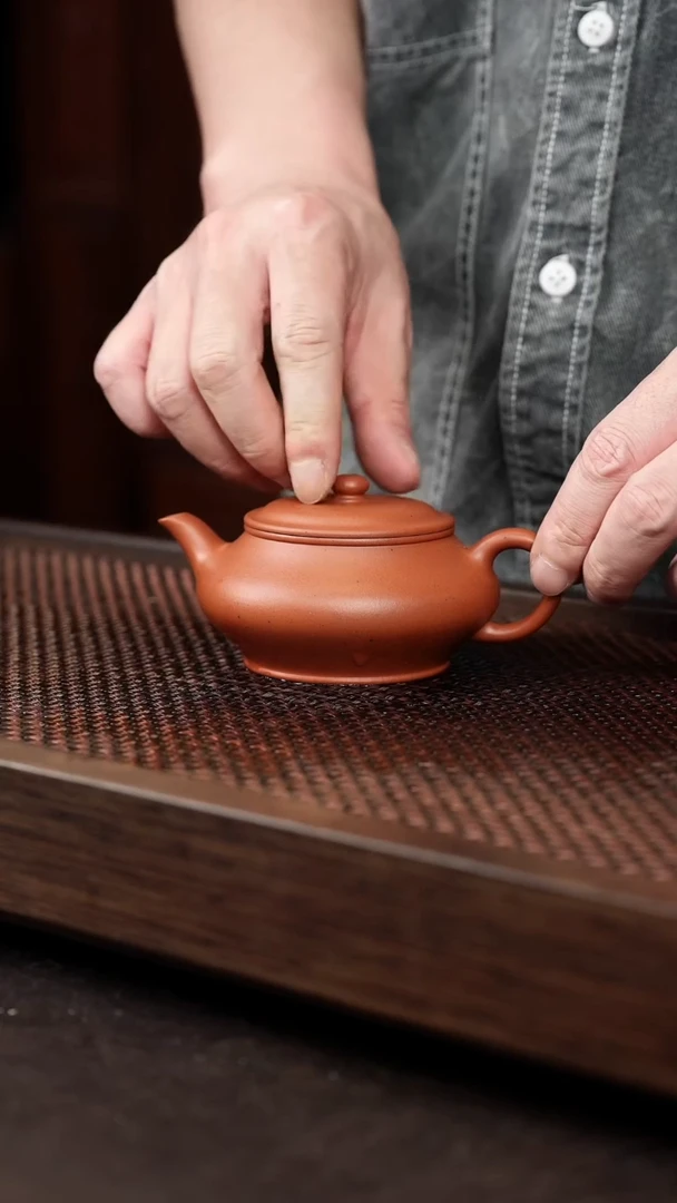 茶壶紫砂大红泥虚扁