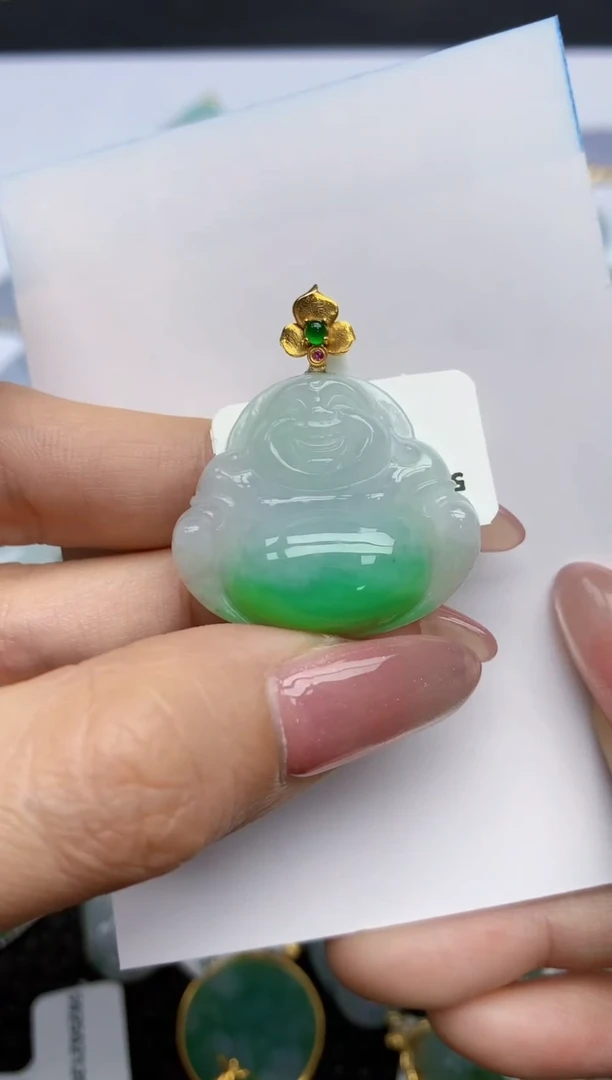 【闪购商品】翡翠挂件18K金镶嵌天然翡翠A货