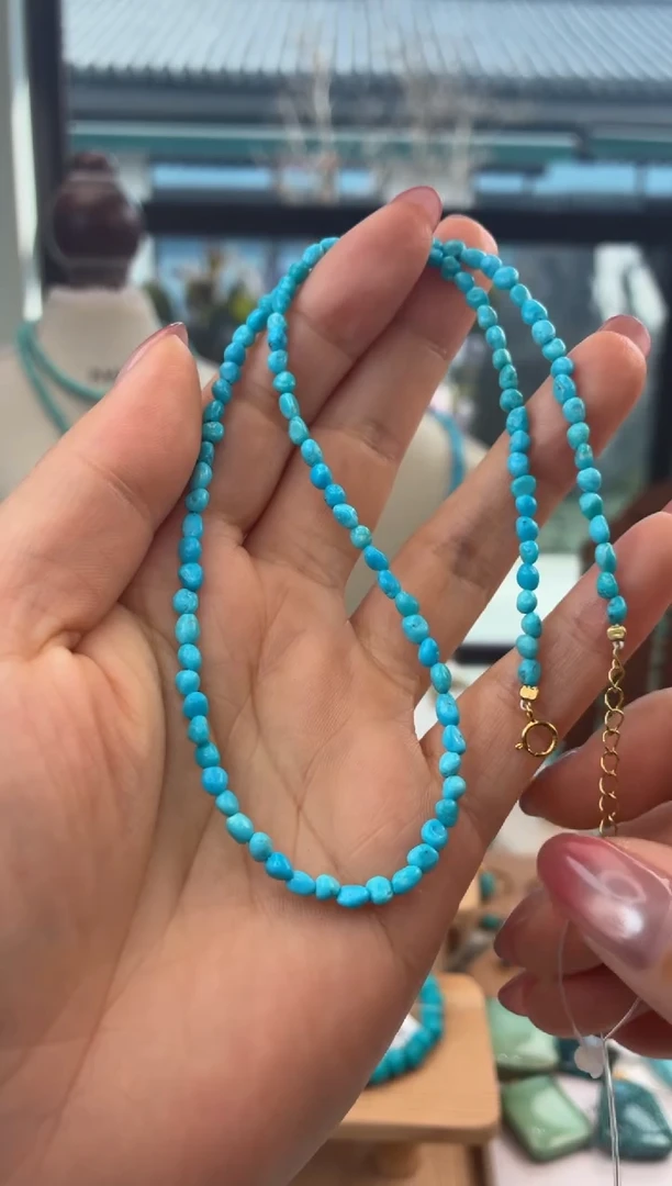 银S925镀金镶嵌绿松石颈饰1