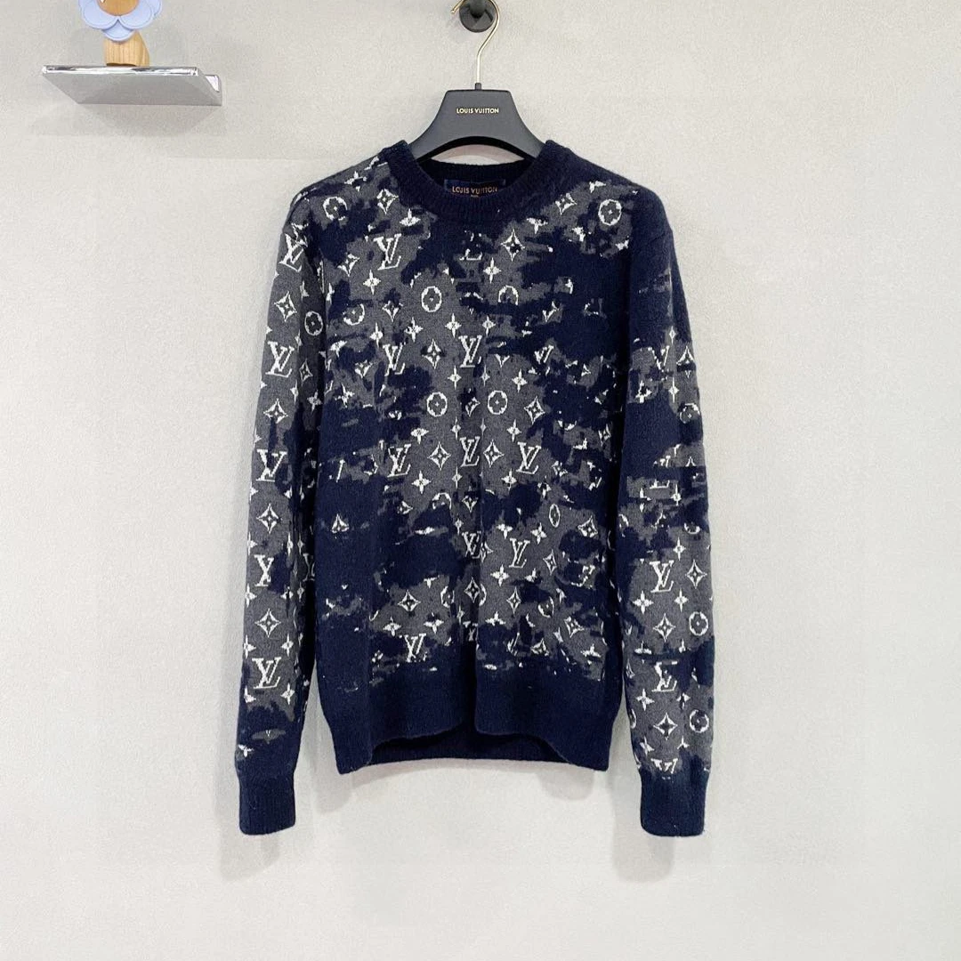 99新 LouisVuitton/路易威登 藏蓝色迷彩毛衣/尺码s/AH000794