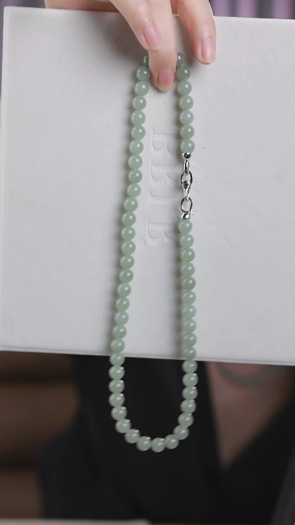 和田玉银S925镶嵌项链圆8MM