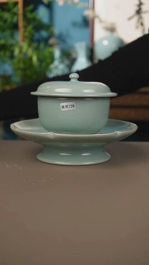 仿古罗汉葵口盏托杯微暇