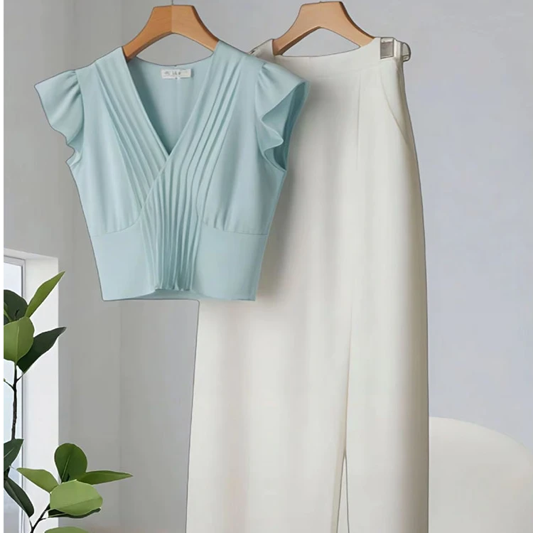 2025夏季新款时尚高级感气质减龄小香风修身蓝色上衣半身裙套装女