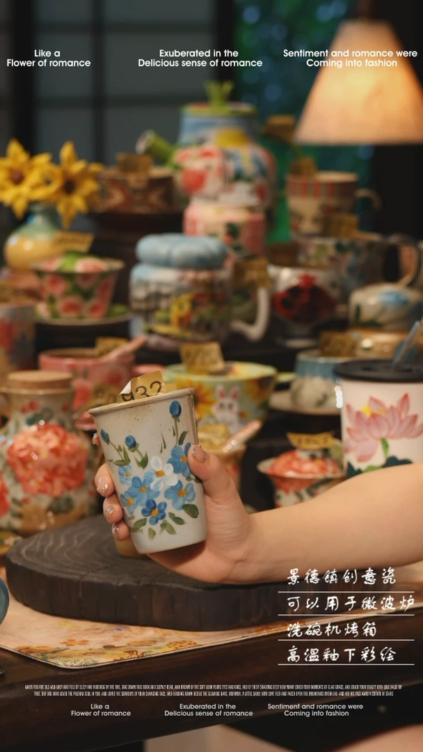 陶瓷932景德镇高温釉下彩绘设计师款式