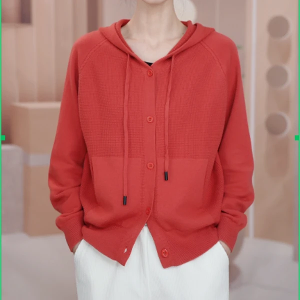 2024秋冬季连帽休闲外搭宽松纯色毛衣小外套11416