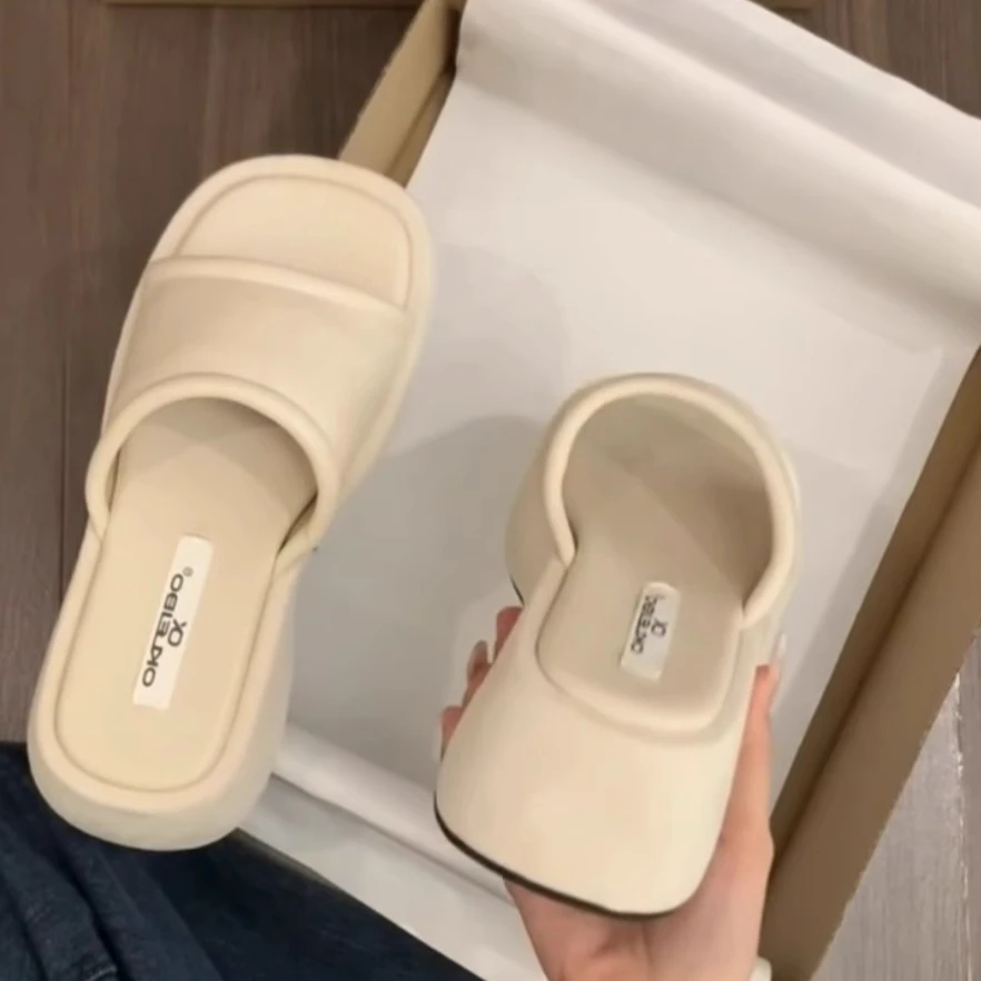 小个子增高厚底凉拖鞋女鞋外穿夏季松糕底凉鞋百搭白色一字拖鞋子