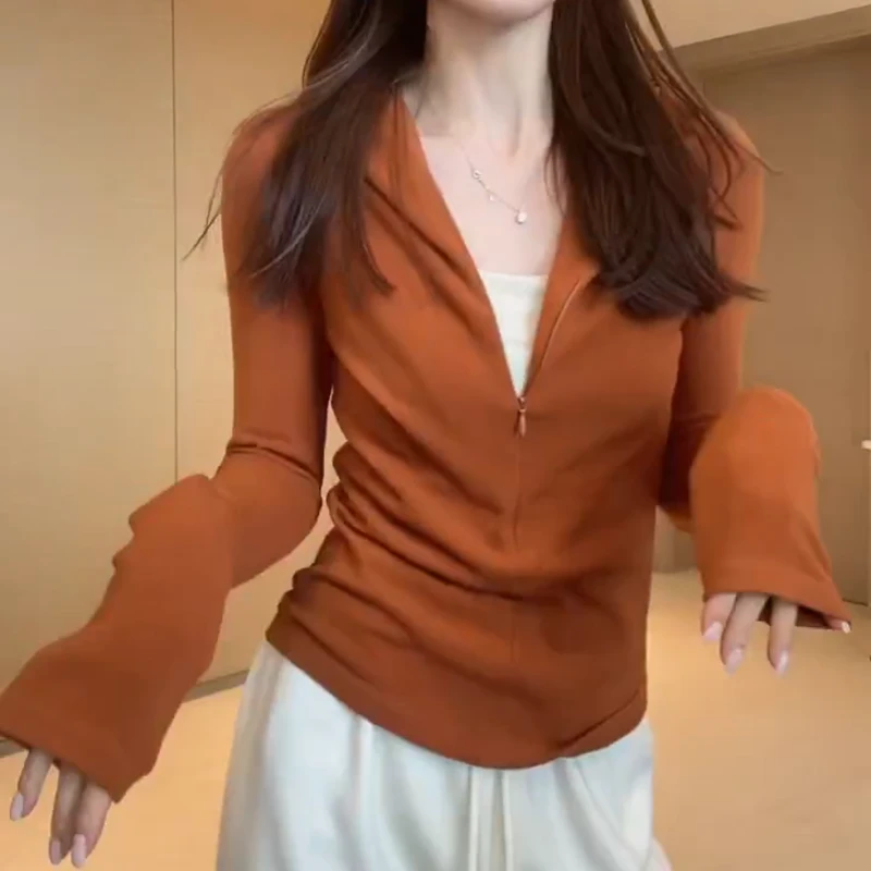 【琥珀流光】2025简约连帽半拉链显瘦百搭气质时尚T恤LK2506799