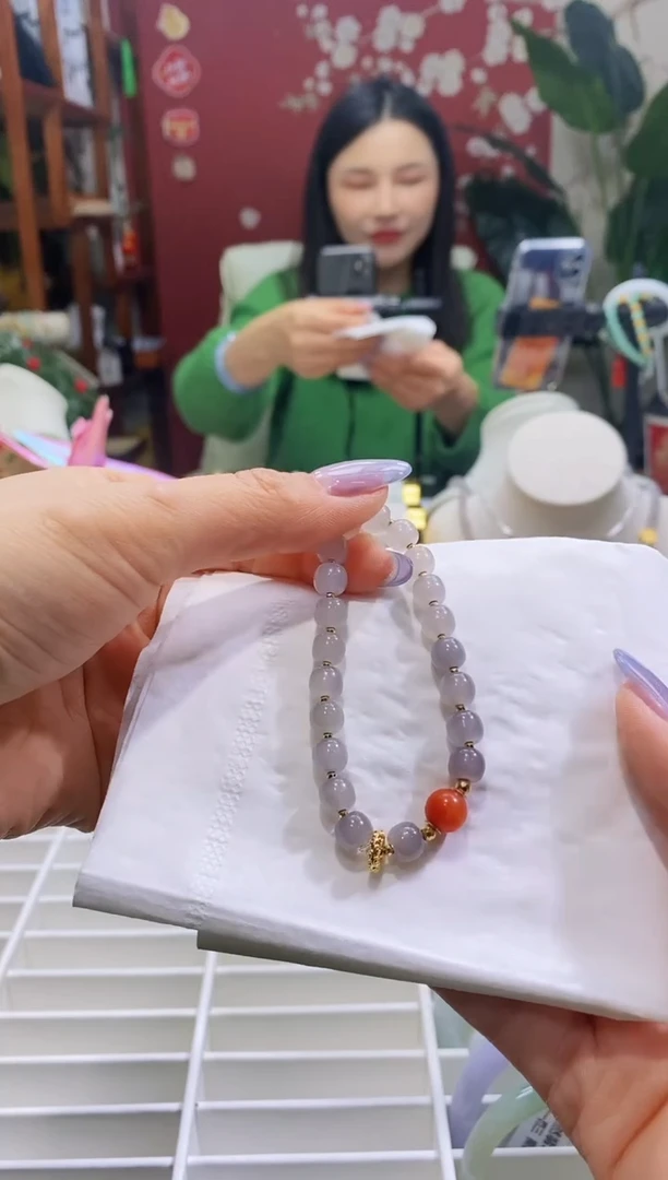 【闪购商品】和田玉手链18K金镶嵌114/烟紫手串*5556