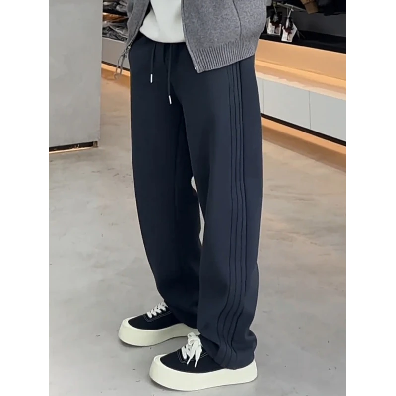 春秋新款潮牌弯刀休闲裤男重磅简约高档百搭显瘦宽松直筒运动卫裤