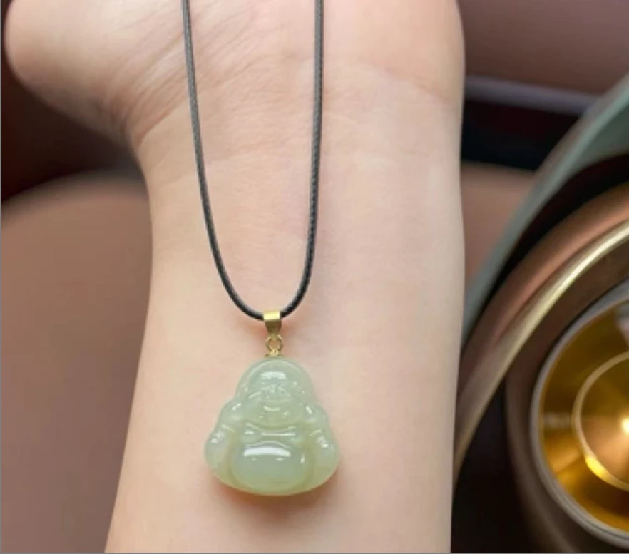 天然和田玉25尺寸 佛公带链吊坠弥勒笑佛大肚佛