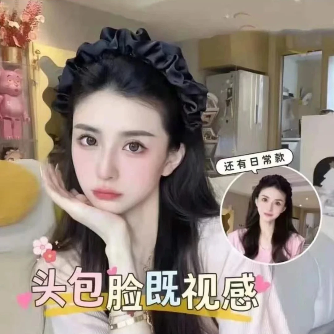 气质黑色褶皱宽边发箍女时尚超仙头箍发卡外出百搭简约头饰