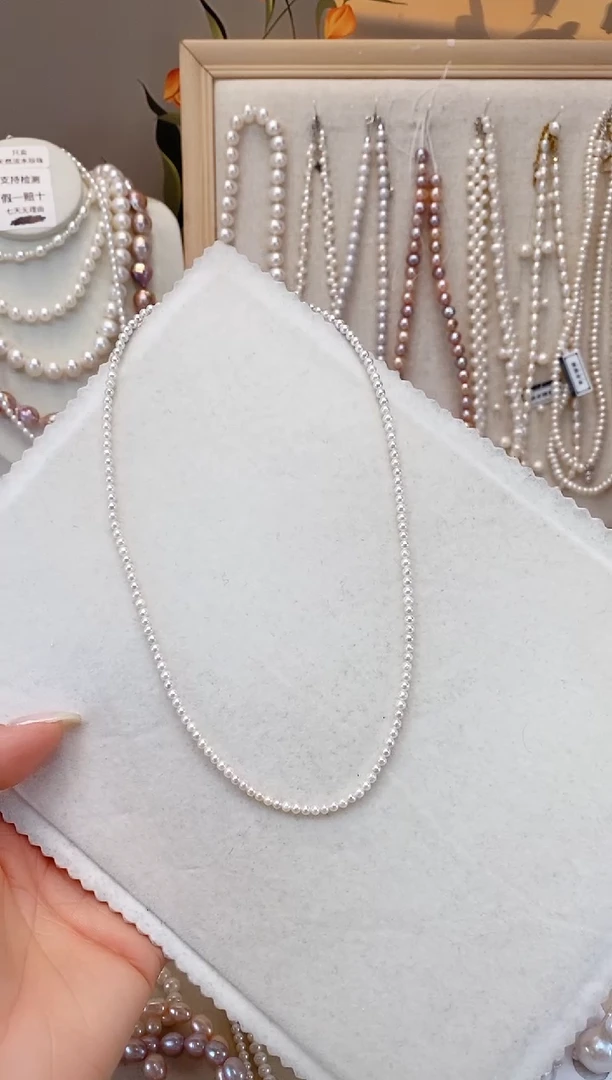 【闪购商品】淡水珍珠项链银S925镶嵌2-3小米珠项链 近圆微瑕