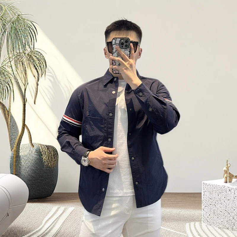 <古帝特尼>"撞色条纹"春夏季新款男士潮流轻奢翻领长袖LK-23016