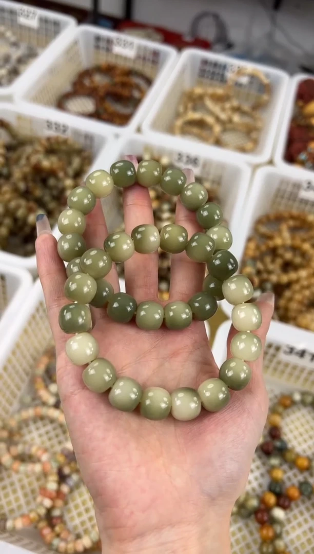 手串菩提根/象牙果卡13绿飘花桶珠手串345