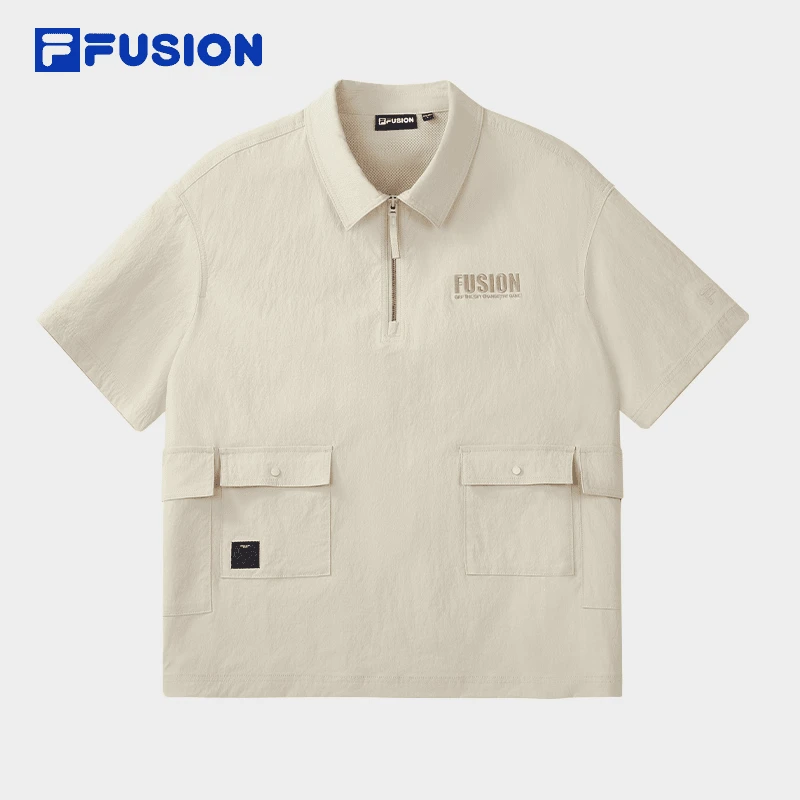 【耐磨耐穿】斐乐潮牌夏新款男子短袖休闲宽松半拉链T恤T11M533105