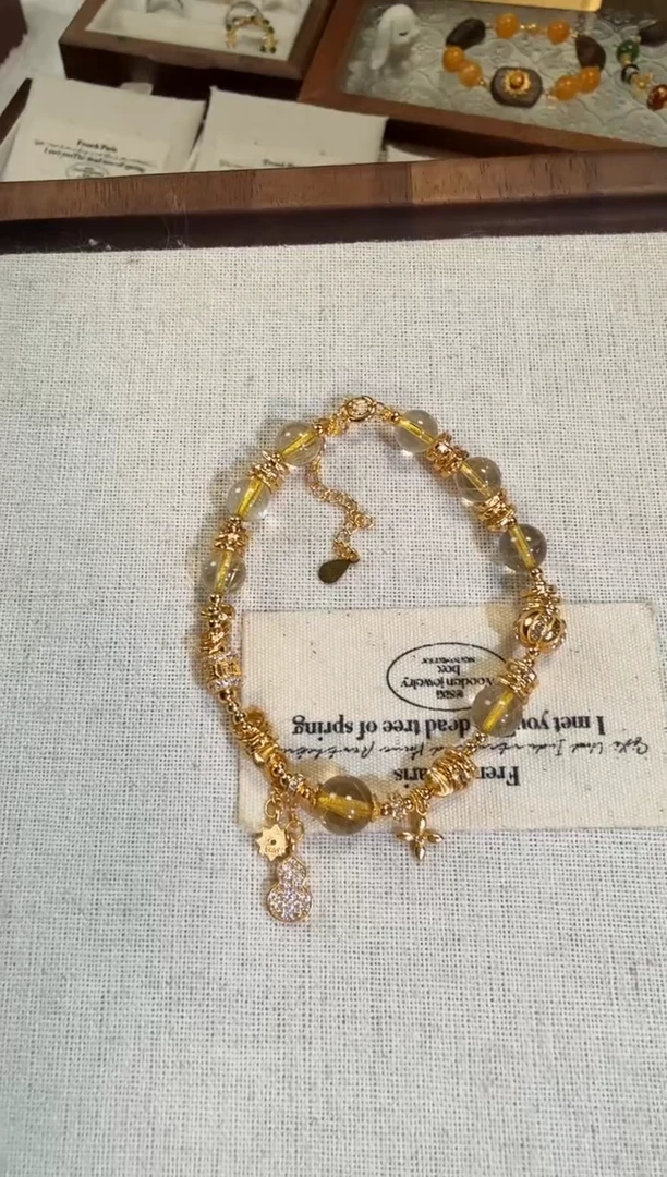 【闪购商品】水晶手链银S925镶嵌金发晶