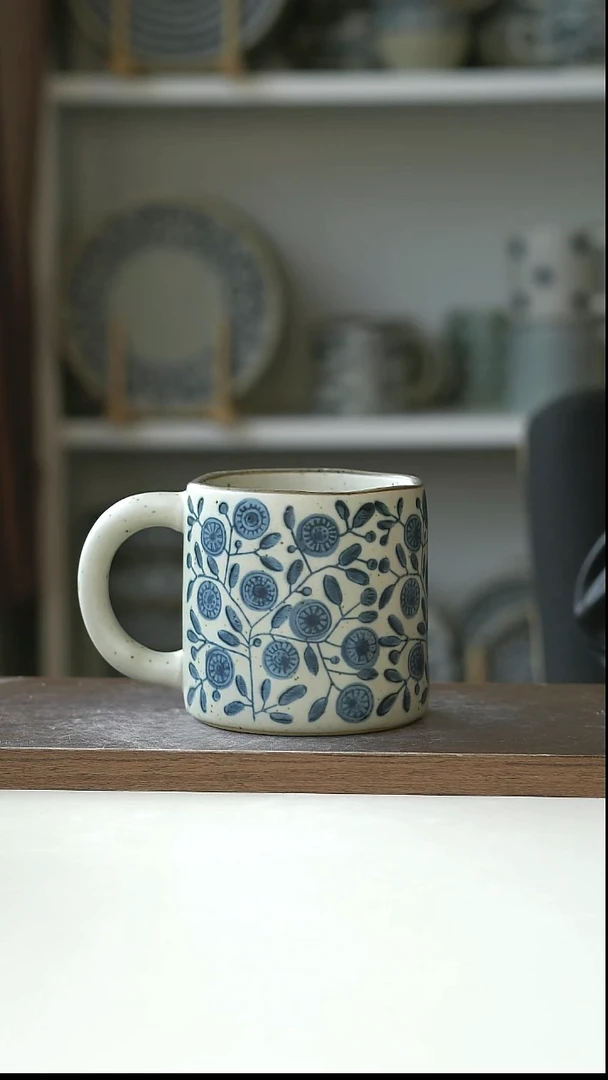 陶粗陶手绘金盏花马克杯420ml@7-7@