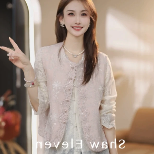 春季2025新款淑女法式蕾丝提花圆领马甲