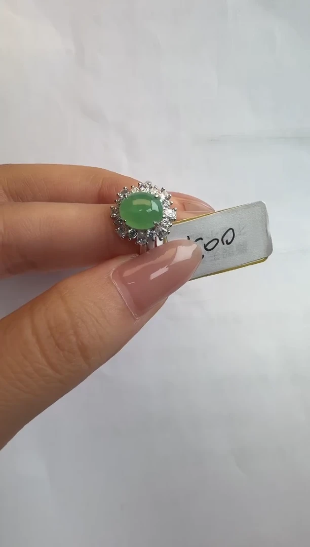 银S925镶嵌戒指翡翠通体925银镶缅甸A货翡翠戒指106