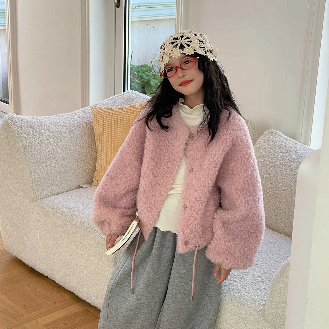 女童外套2025新款秋冬季韩版儿童加厚开衫中大童羊羔绒保暖上衣