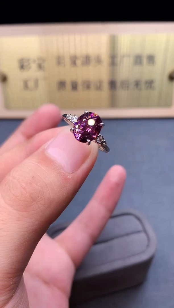 红色碧玺戒指银S925镶嵌4532