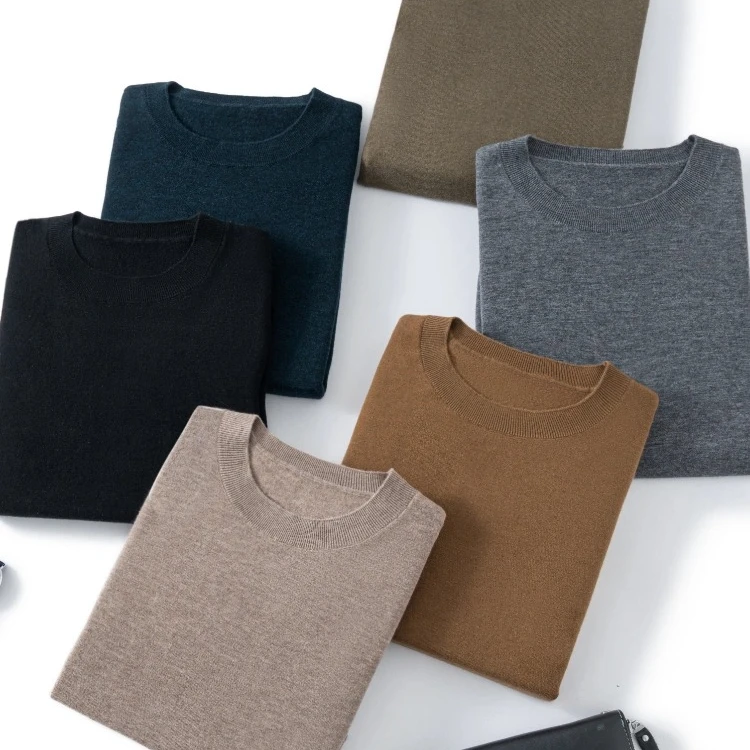 约文库费高端时尚精纺纯羊毛男士短袖春夏季圆领半袖针织套头上衣