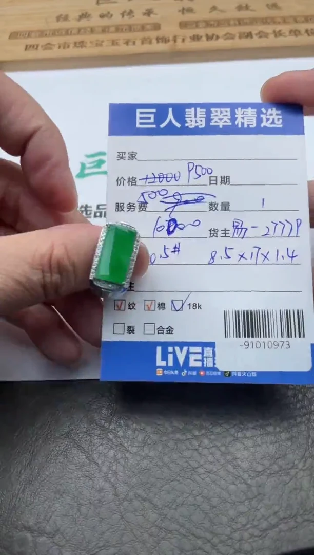 翡翠18K金镶嵌颈饰戒指-91010973