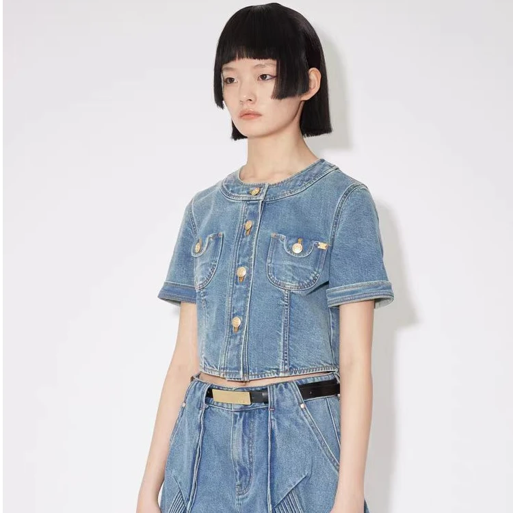 【达人播专属】REVAN芮范复古箱型短袖牛仔外套RM30109318