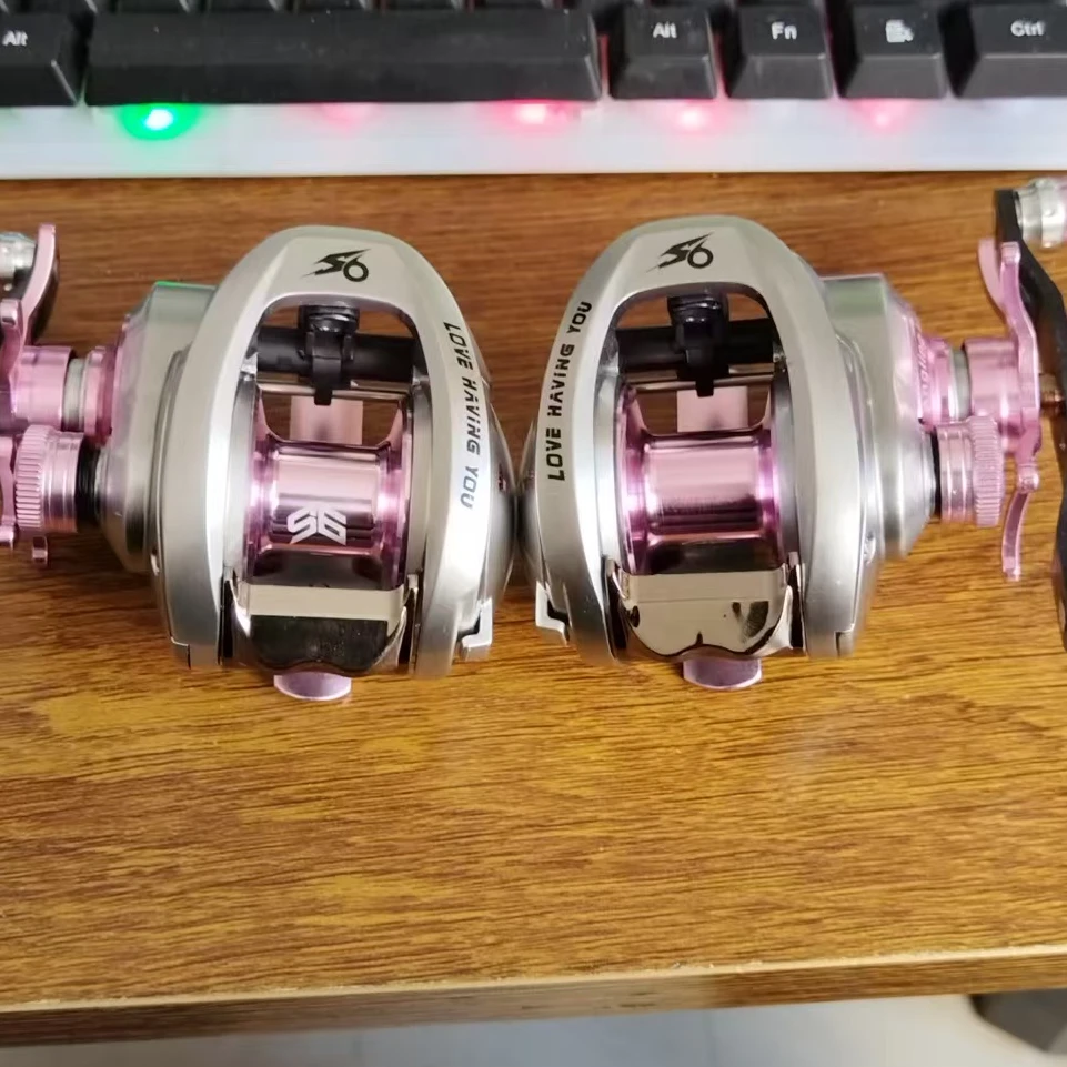 粉色升级加厚齿盘二代远投打黑远投水滴轮金属轮脚