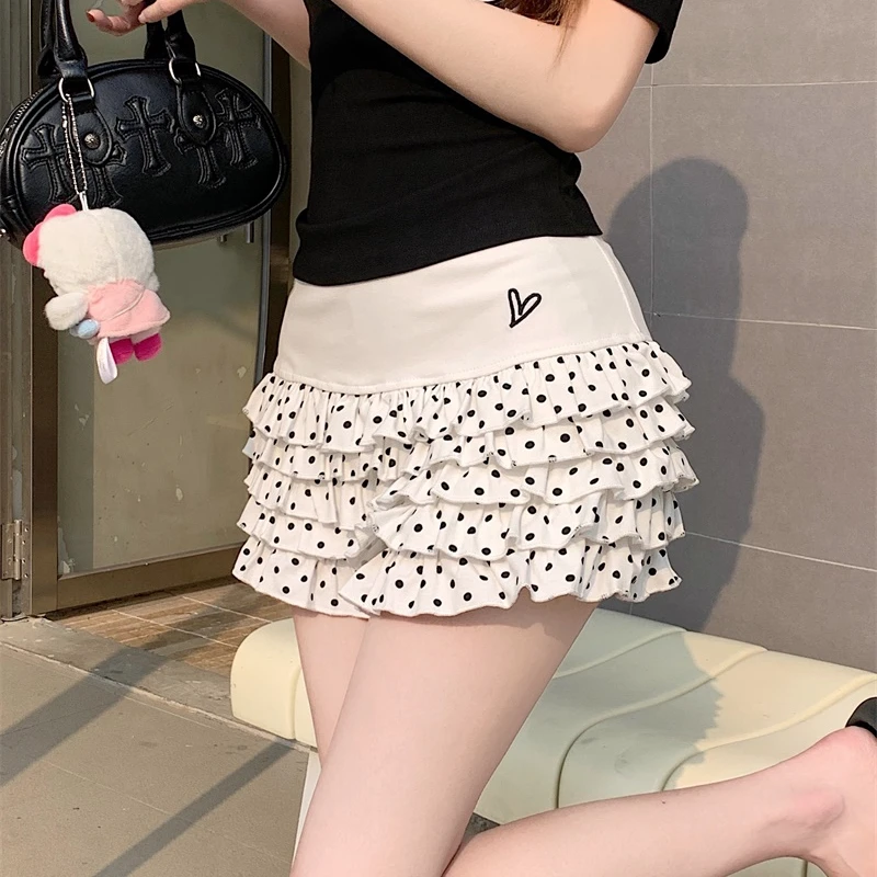 甜辣显瘦爱心刺绣波点印花多层叠蛋糕短裙防走光半身裙女