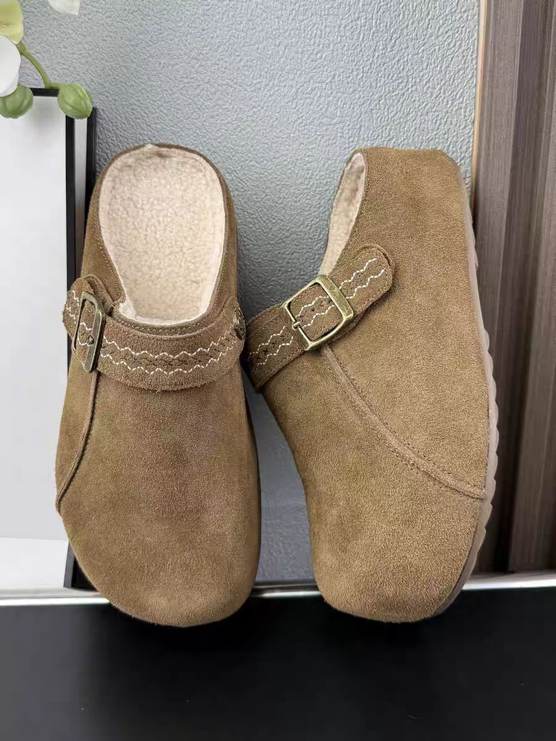 G-529  拼接休闲风韩版包头款搭扣包头拖舒适杏色坡跟