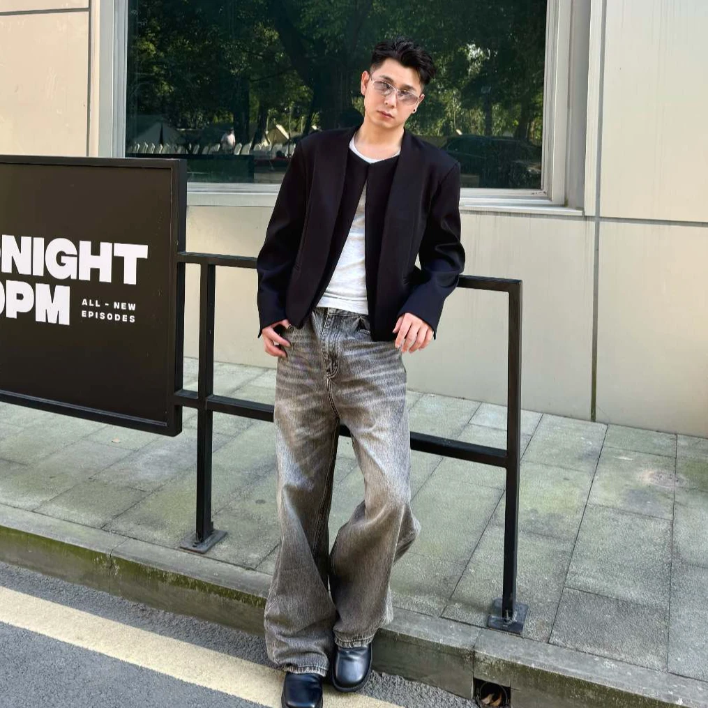 GP2 2025高级感双层解构门襟极简时尚廓形感西服垂顺短款西装外套