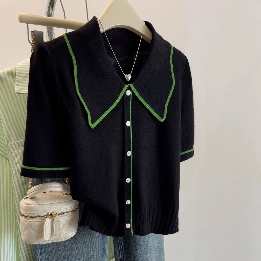 宽松显瘦【80-200斤】Polo领冰丝短袖t恤衫夏季洋气百搭针织上衣女