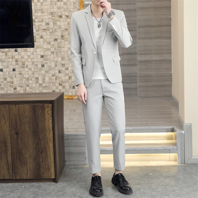 花花公子男士休闲西服两件套婚礼新郎结婚西装男商务套装帅气正装